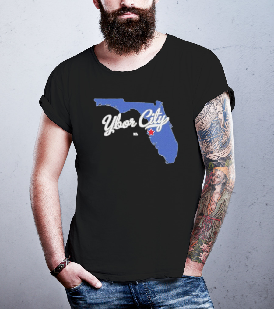 Ybor City Florida Map With Red Star Tampa Fl T-Shirt