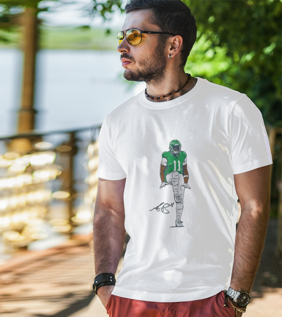 A.J. Brown The Silencer Green Football Number 11 Player Kneeling Icon T-Shirt