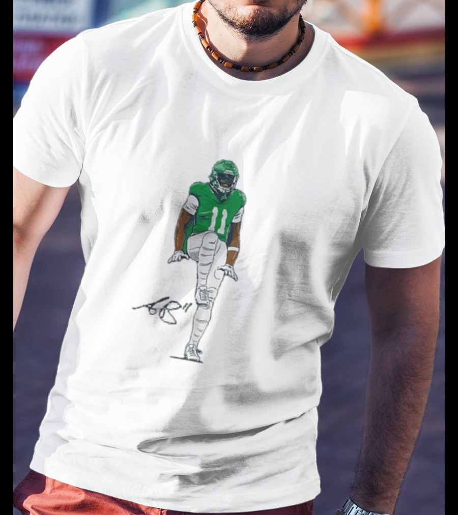 A.J. Brown The Silencer Green Football Number 11 Player Kneeling Icon T-Shirt