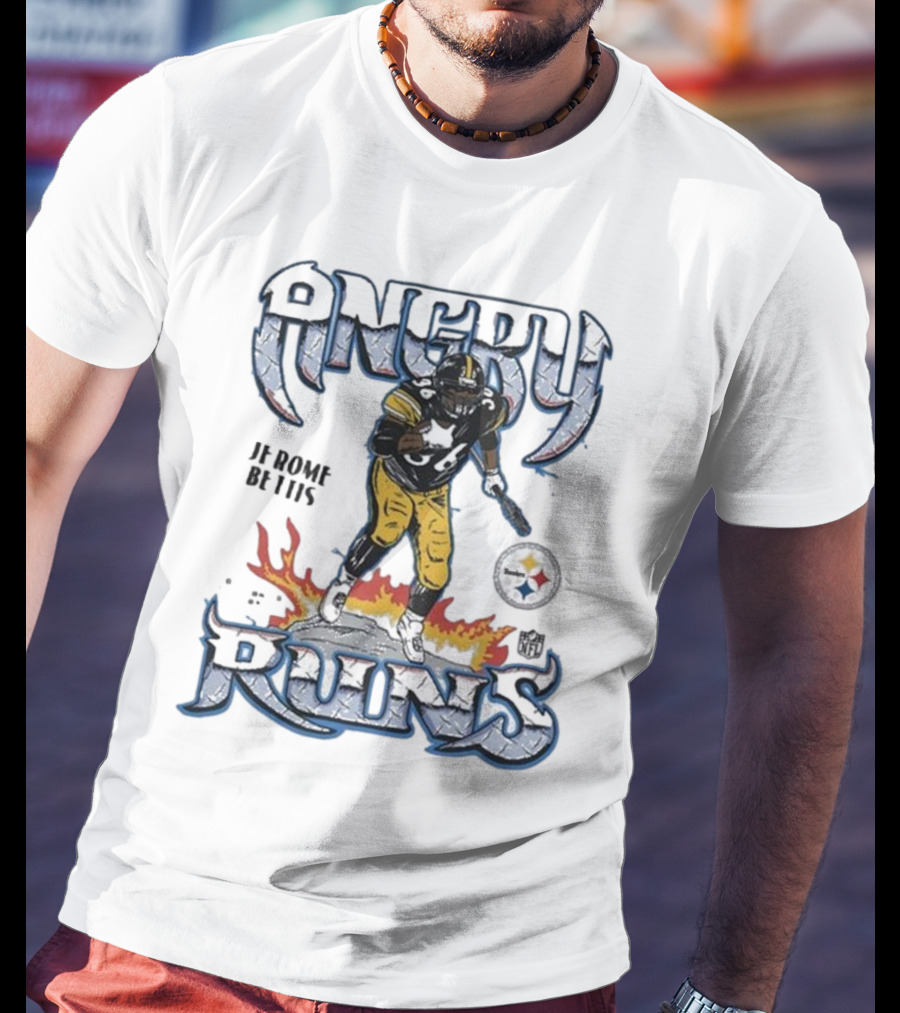 Angry Runs Pittsburgh Steelers Jerome Bettis NFL Fire Burst T-Shirt