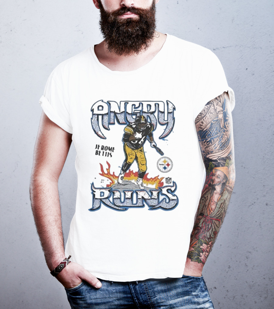 Angry Runs Pittsburgh Steelers Jerome Bettis NFL Fire Burst T-Shirt