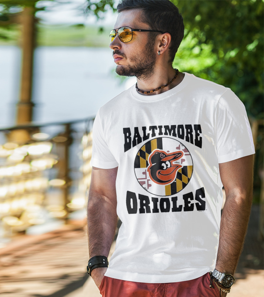 Baltimore Orioles Homage Hyper Local Tri-Blend Bird And Maryland Flag T-Shirt