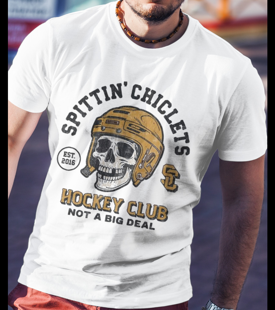 Barstool Sports Merch Spittin’ Chiclets Skull Helmet 2016 Hockey Club Not A Big Deal T-Shirt