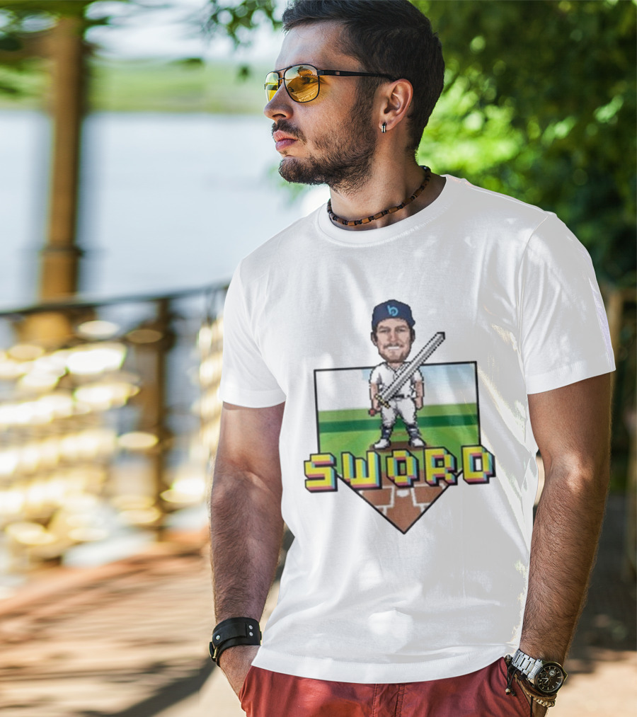Pixelated Baseball Player Sword Bauer Outage T-Shirt