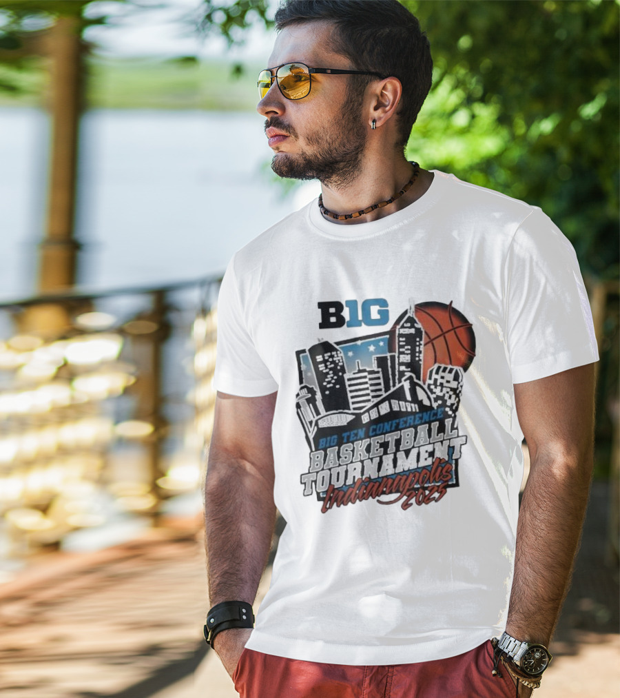 Big Ten Conference Basketball Tournament Indianapolis 2025 City Skyline Basketball Urban Scene T-Shirt