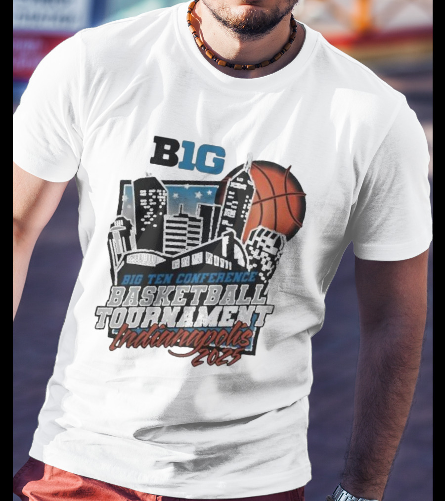 Big Ten Conference Basketball Tournament Indianapolis 2025 City Skyline Basketball Urban Scene T-Shirt