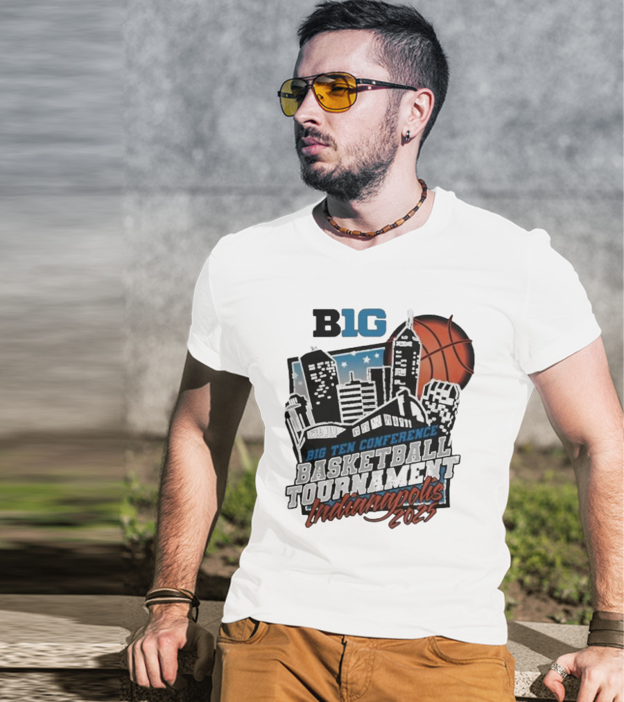 Big Ten Conference Basketball Tournament Indianapolis 2025 City Skyline Basketball Urban Scene T-Shirt