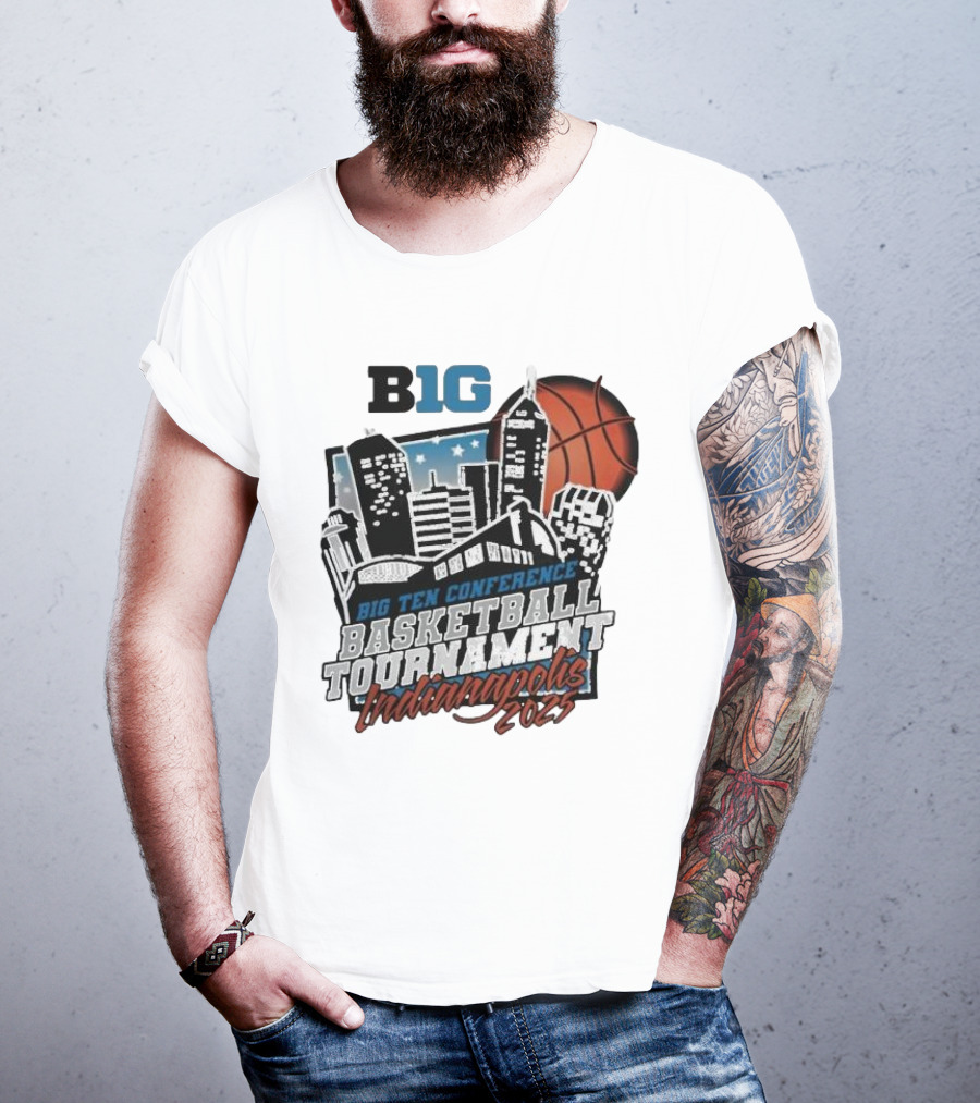Big Ten Conference Basketball Tournament Indianapolis 2025 City Skyline Basketball Urban Scene T-Shirt