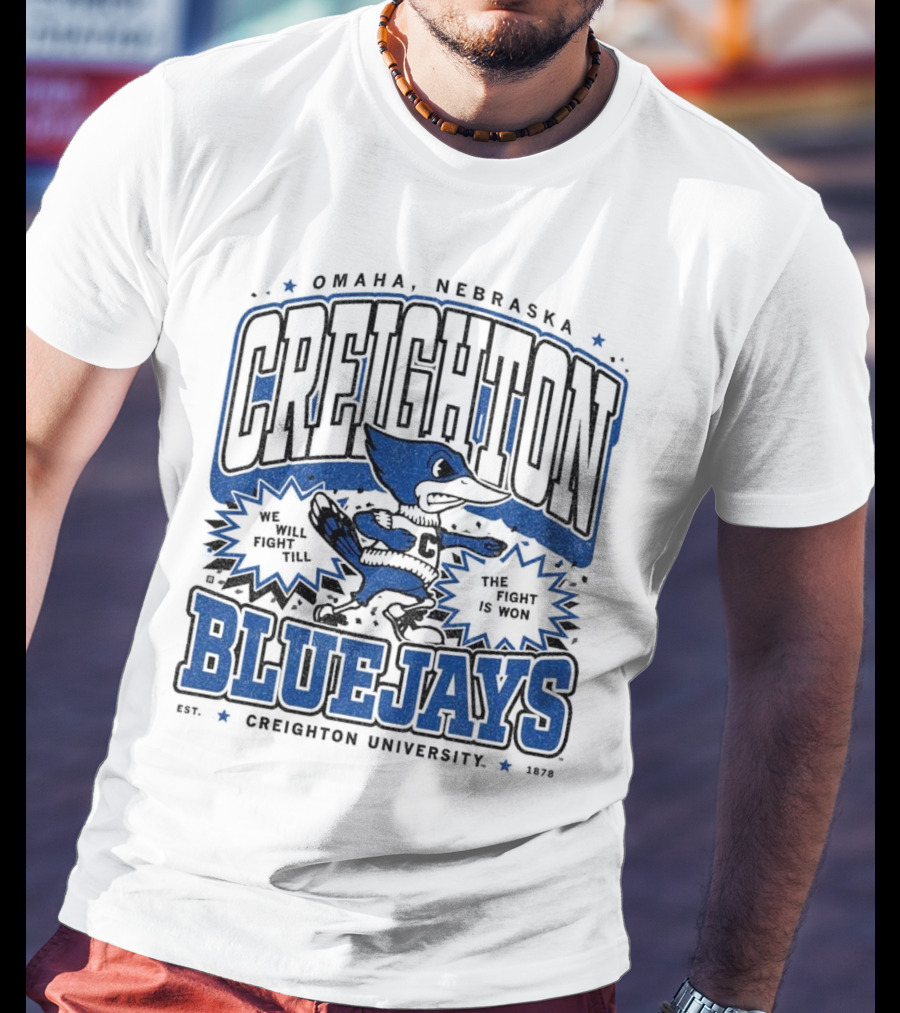 Creighton Bluejays Collegiate Mascot Running Blue Outline Retro Style T-Shirt