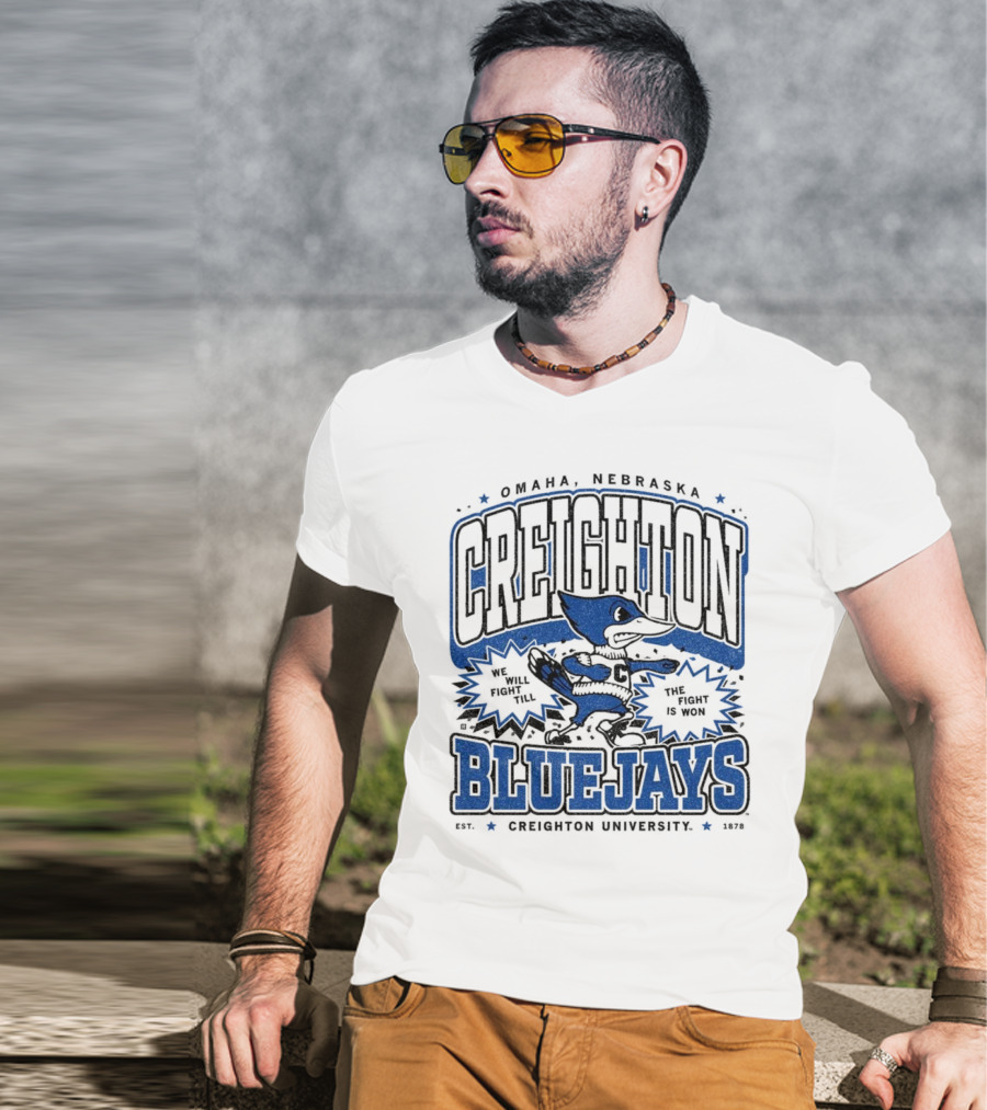 Creighton Bluejays Collegiate Mascot Running Blue Outline Retro Style T-Shirt