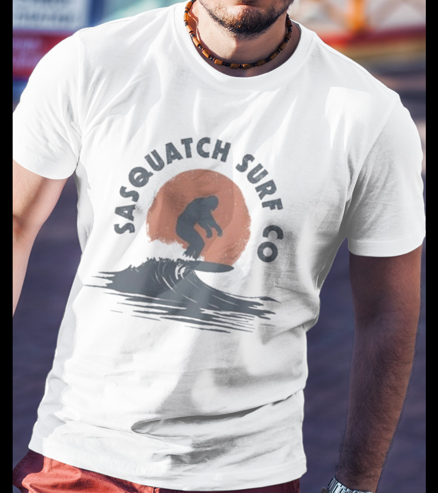 Sasquatch Surf Co Blurry Creatures Surfing Bigfoot Wave Sunset T-Shirt