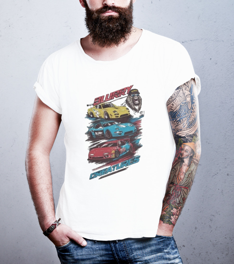 Blurry Creatures Talladega Blur Racing Cars Lion T-Shirt