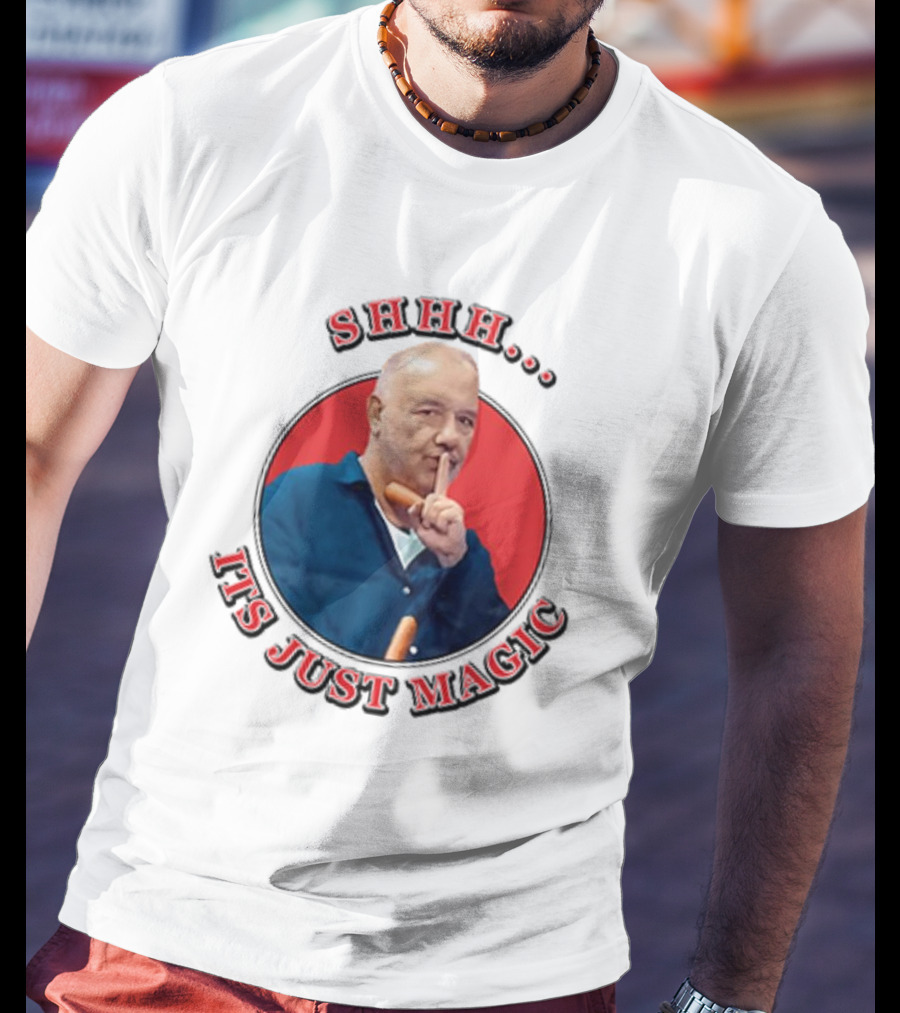 Bob Mortimer Shhh It's Just Magic Finger Gesture Silence Humor T-Shirt
