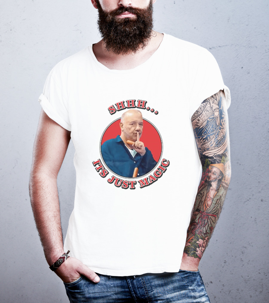 Bob Mortimer Shhh It's Just Magic Finger Gesture Silence Humor T-Shirt