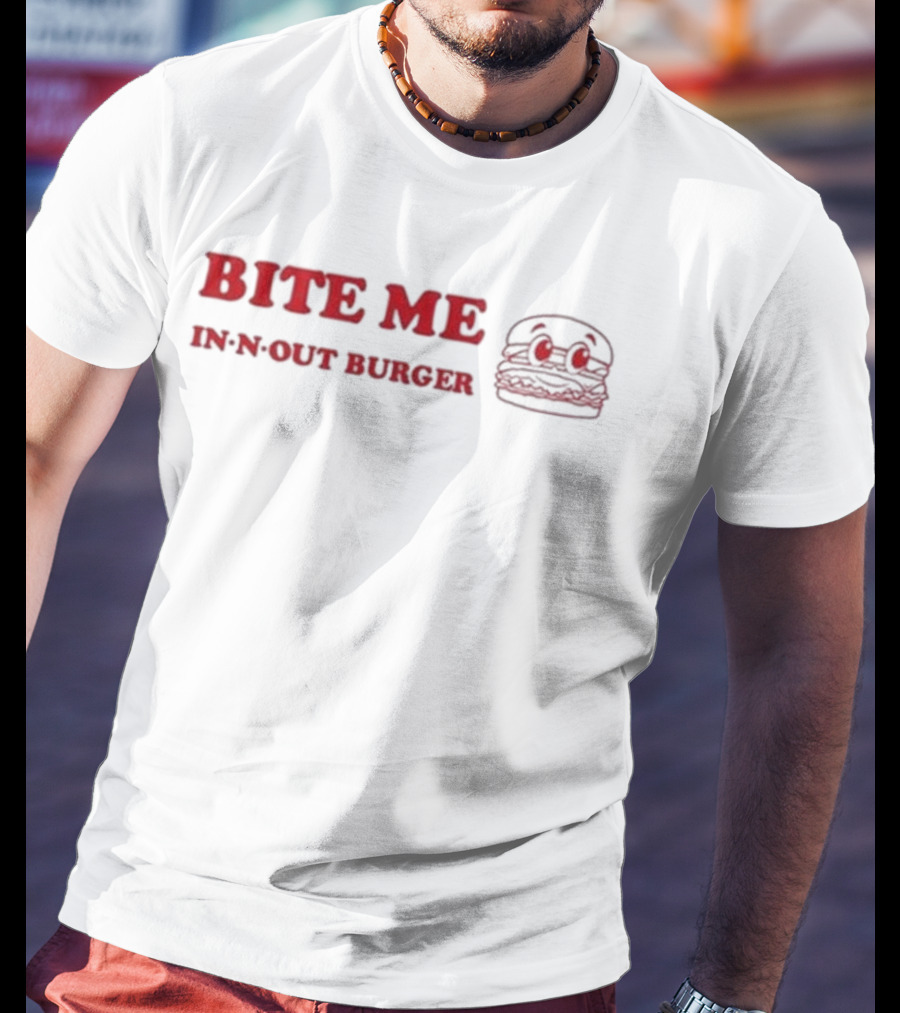 Bite Me In N Out Burger Funny Hamburger Sketch T-Shirt