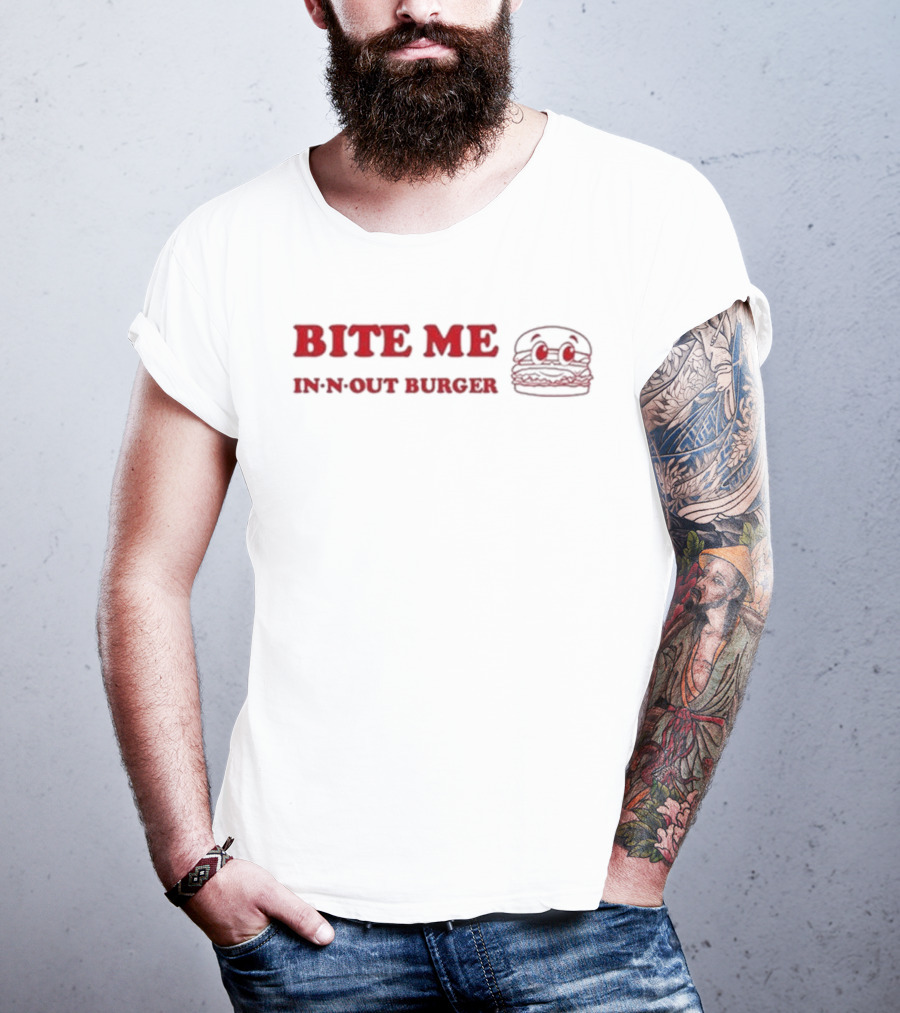 Bite Me In N Out Burger Funny Hamburger Sketch T-Shirt