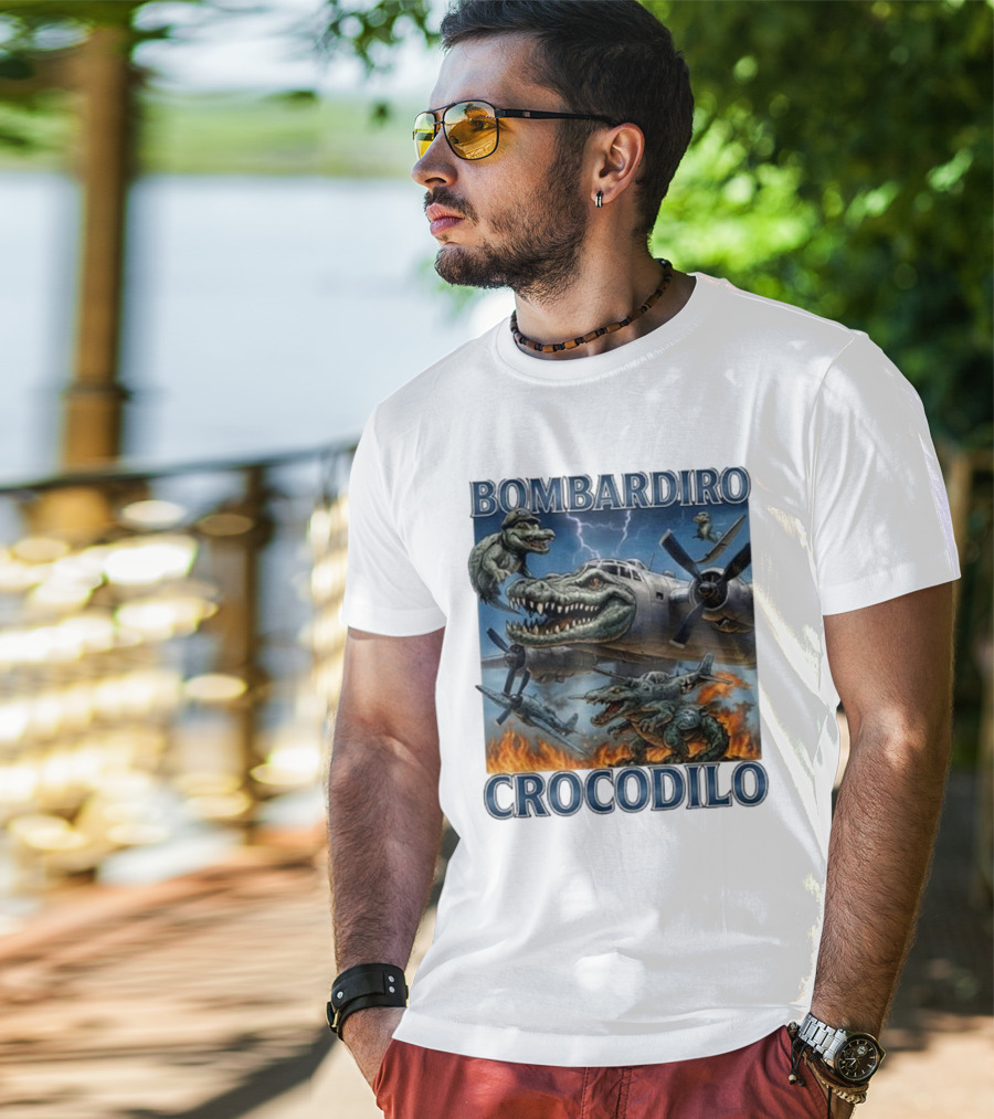 Bombardiro Crocodilo Italian Brainrot Meme Airplane Crocodile Battle T-Shirt