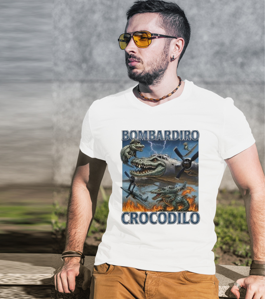 Bombardiro Crocodilo Italian Brainrot Meme Airplane Crocodile Battle T-Shirt
