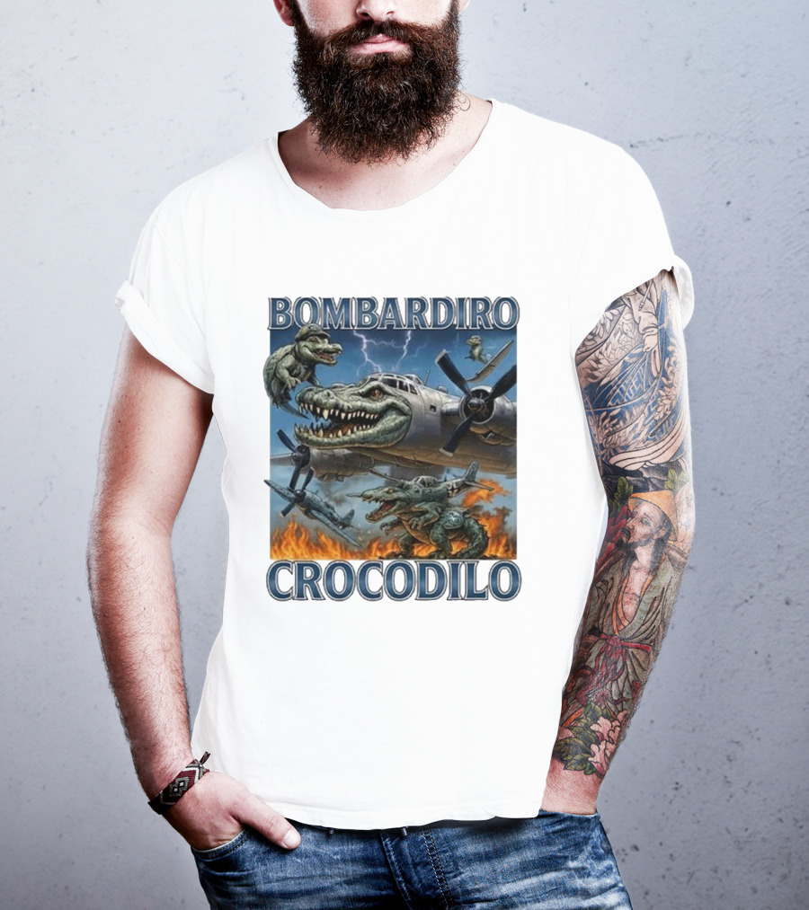 Bombardiro Crocodilo Italian Brainrot Meme Airplane Crocodile Battle T-Shirt