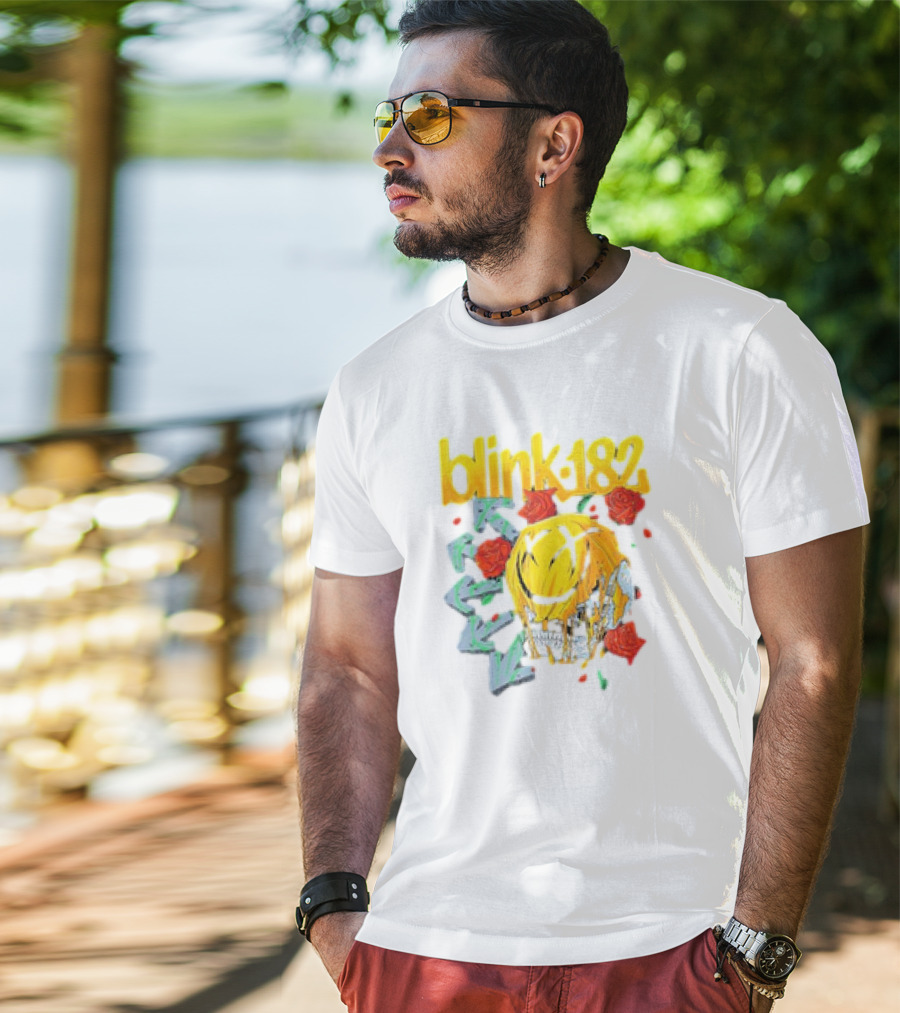 Blink 182 Skull Roses Dripping Yellow Paint T-Shirt
