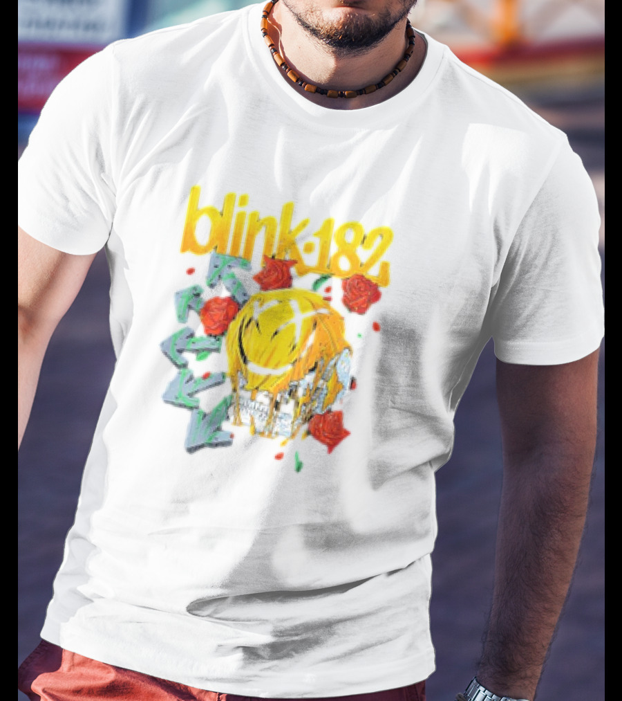Blink 182 Skull Roses Dripping Yellow Paint T-Shirt