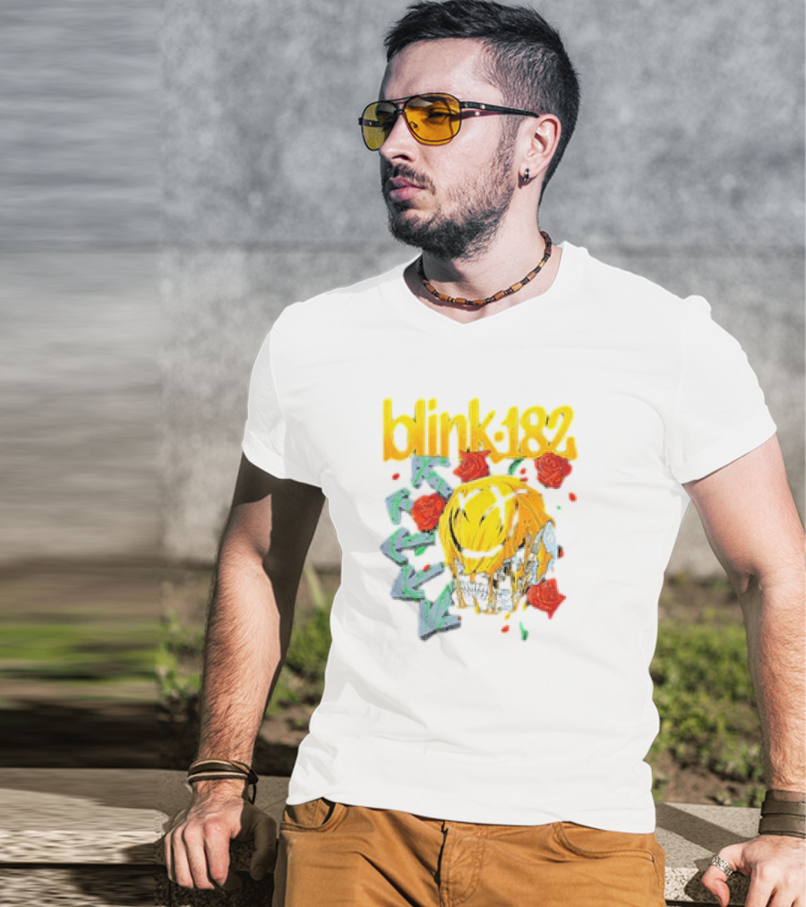 Blink 182 Skull Roses Dripping Yellow Paint T-Shirt