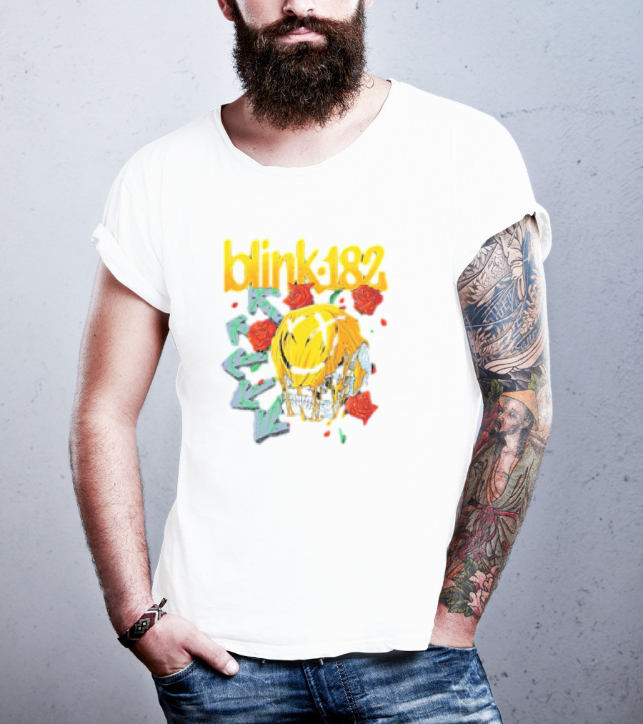 Blink 182 Skull Roses Dripping Yellow Paint T-Shirt