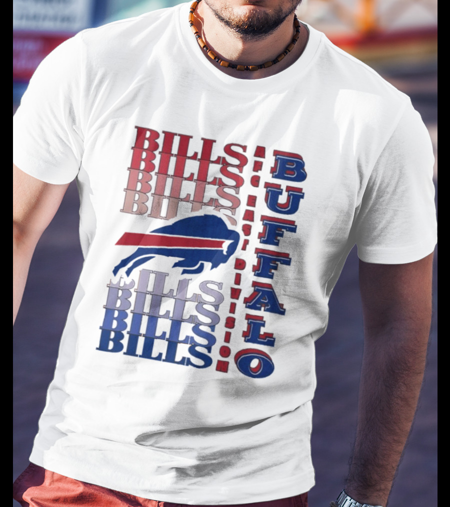 Buffalo Bills AFC East Division Bills Repeated Blue And Red Text T-Shirt