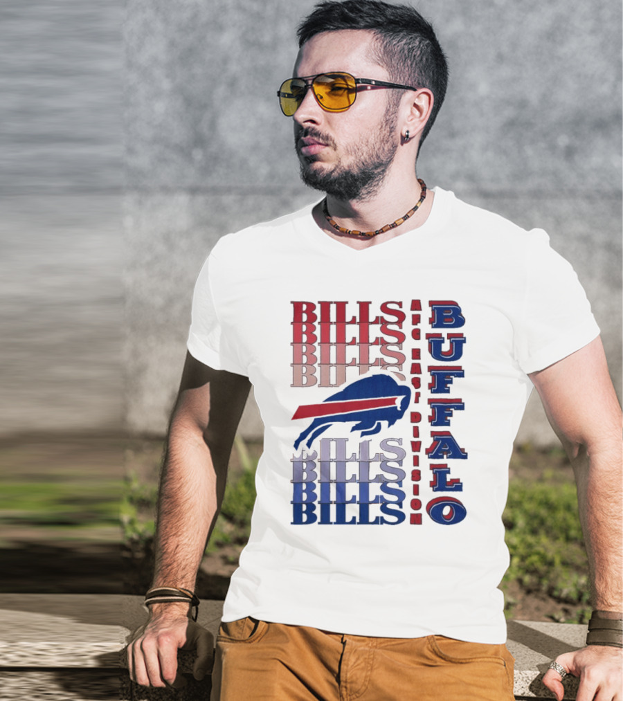Buffalo Bills AFC East Division Bills Repeated Blue And Red Text T-Shirt
