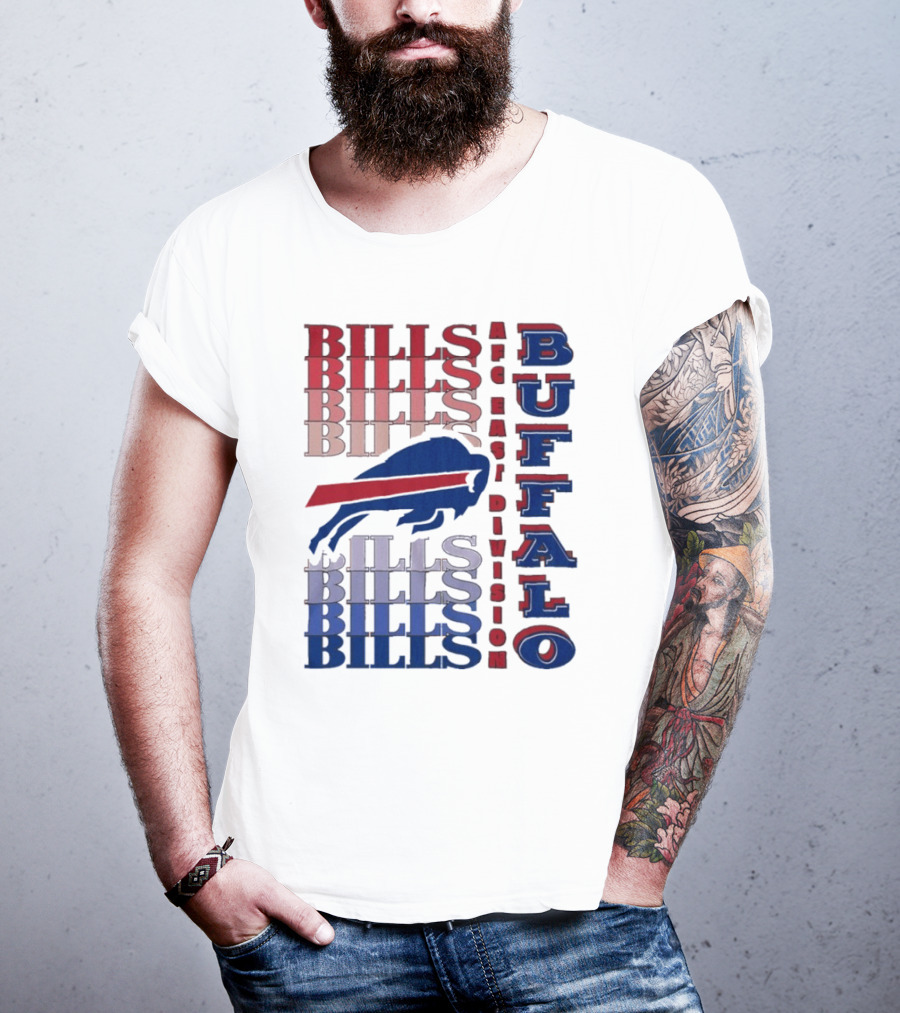 Buffalo Bills AFC East Division Bills Repeated Blue And Red Text T-Shirt