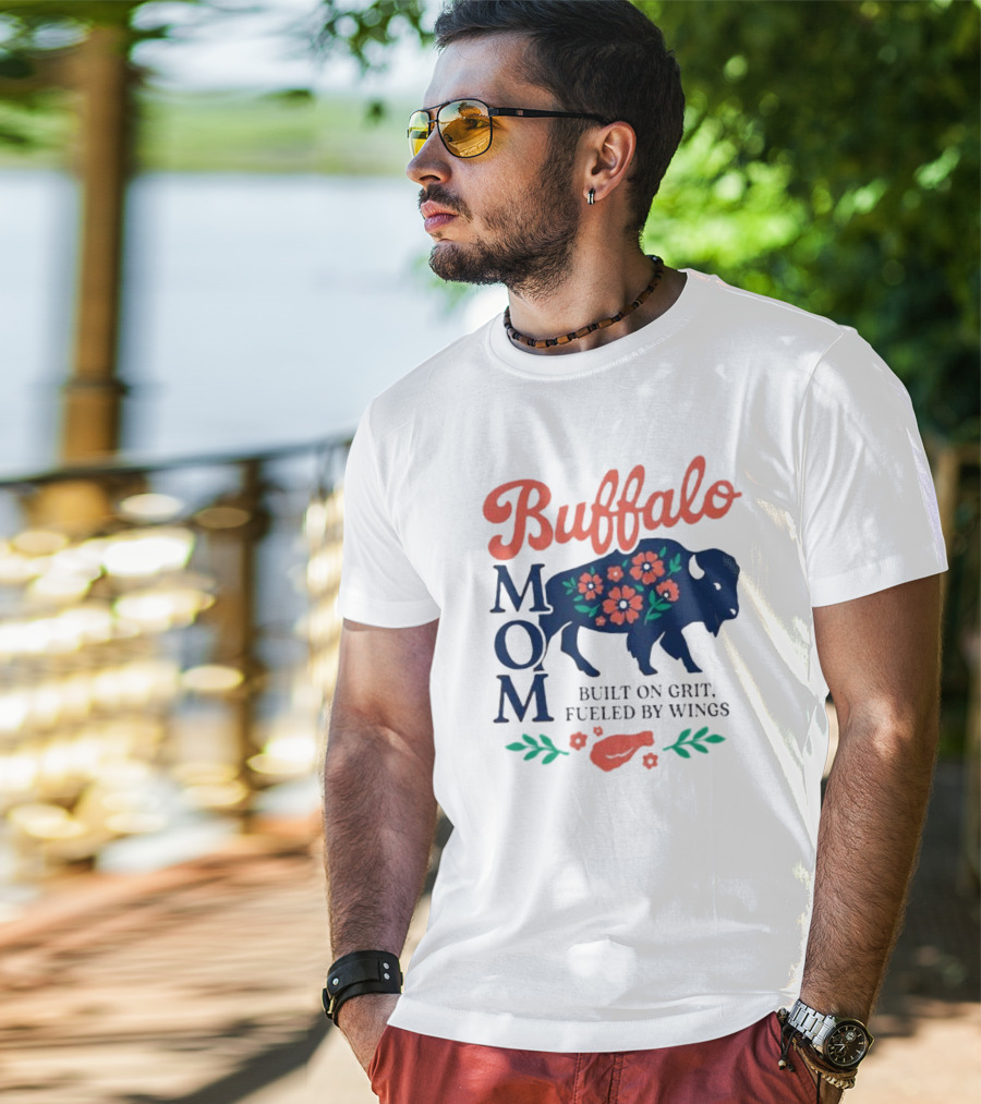 Buffalo Mom Built On Grit Fueled By Wings Floral Buffalo Art T-Shirt
