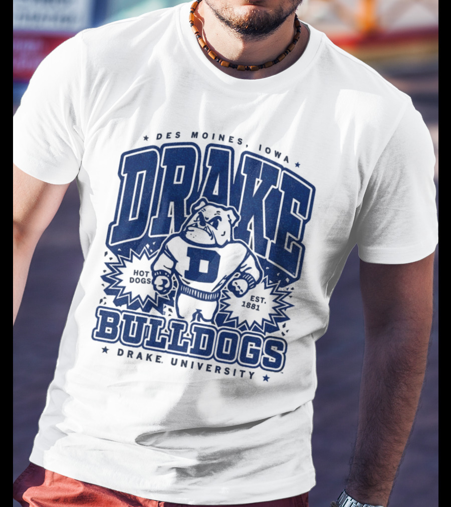 Des Moines Iowa Drake University Bulldogs Mascot Hot Dogs Est 1881 T-Shirt