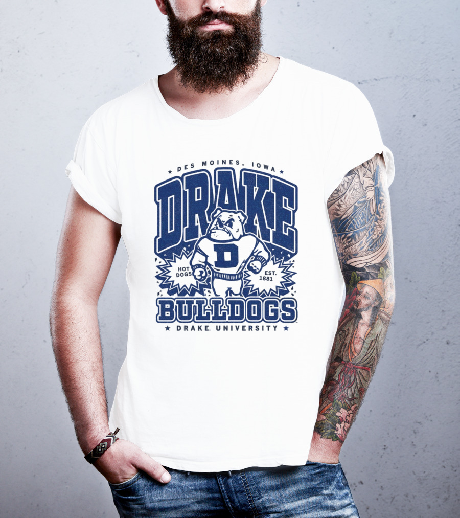 Des Moines Iowa Drake University Bulldogs Mascot Hot Dogs Est 1881 T-Shirt