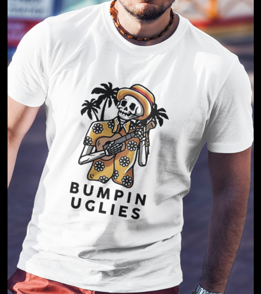 Bumpin Uglies Skeleton Playing Ukulele In Hawaiian T-Shirt