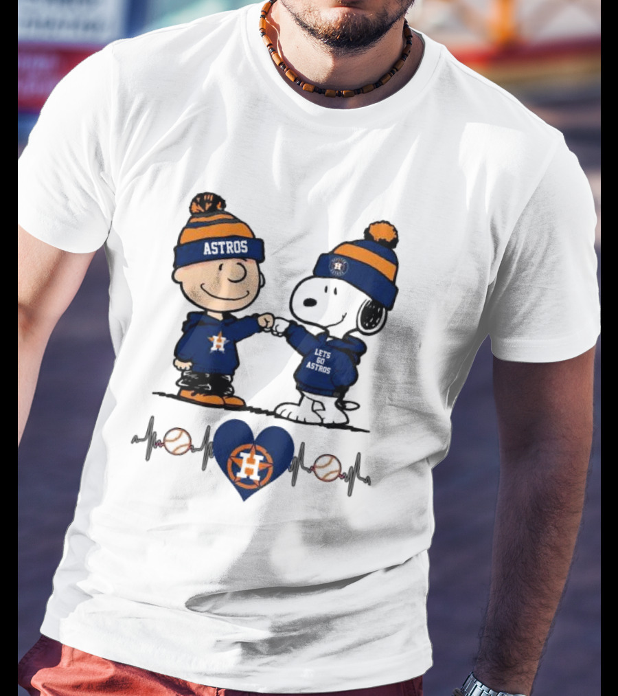 Charlie Brown Snoopy Astros Heartbeat Houston Peanuts Baseball T-Shirt