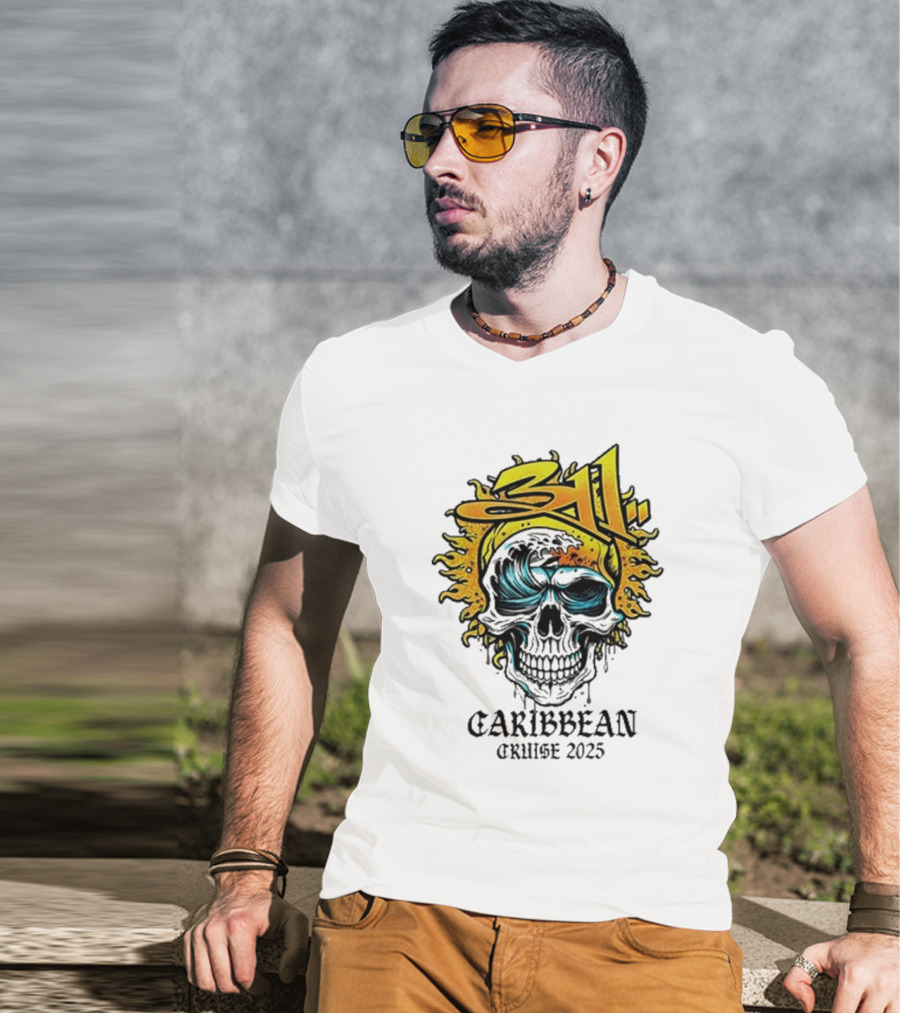 311 Caribbean Cruise 2025 Skull Wave T-Shirt