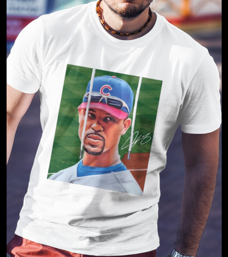 Chicago Cubs Derrek Lee Signature Portrait With Cap And Sunglasses T-Shirt