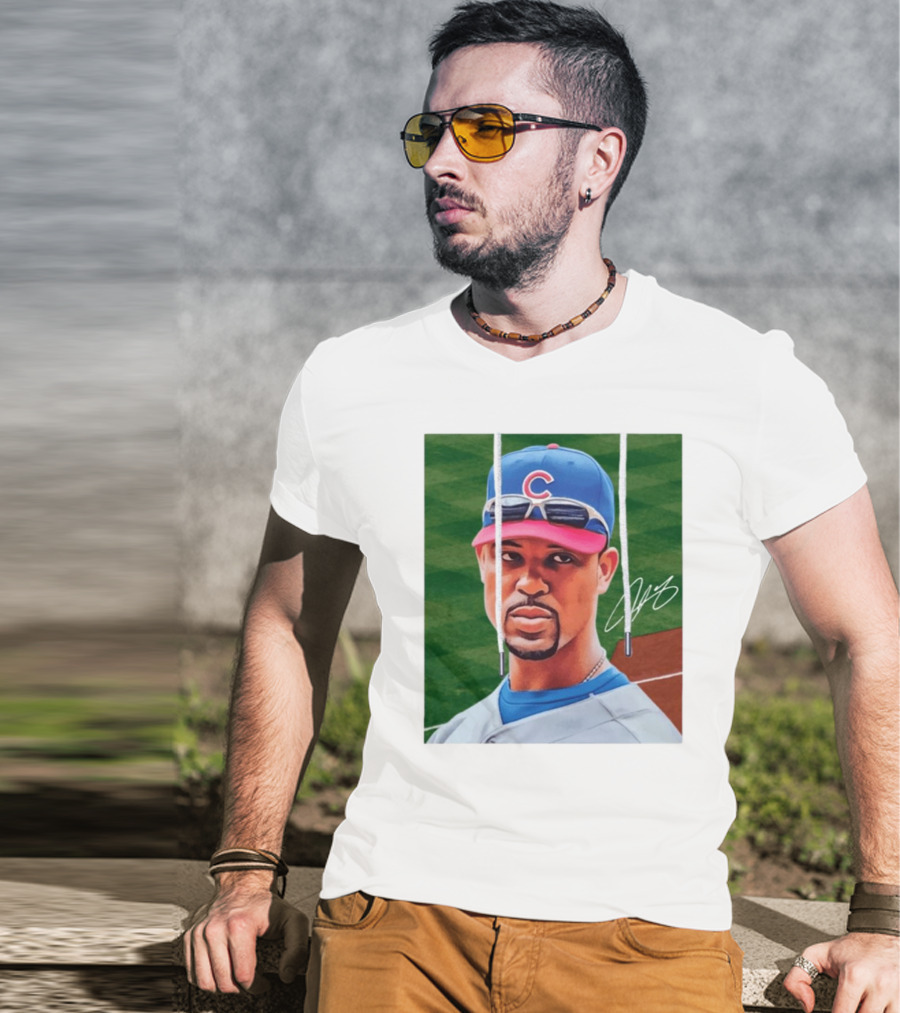 Chicago Cubs Derrek Lee Signature Portrait With Cap And Sunglasses T-Shirt
