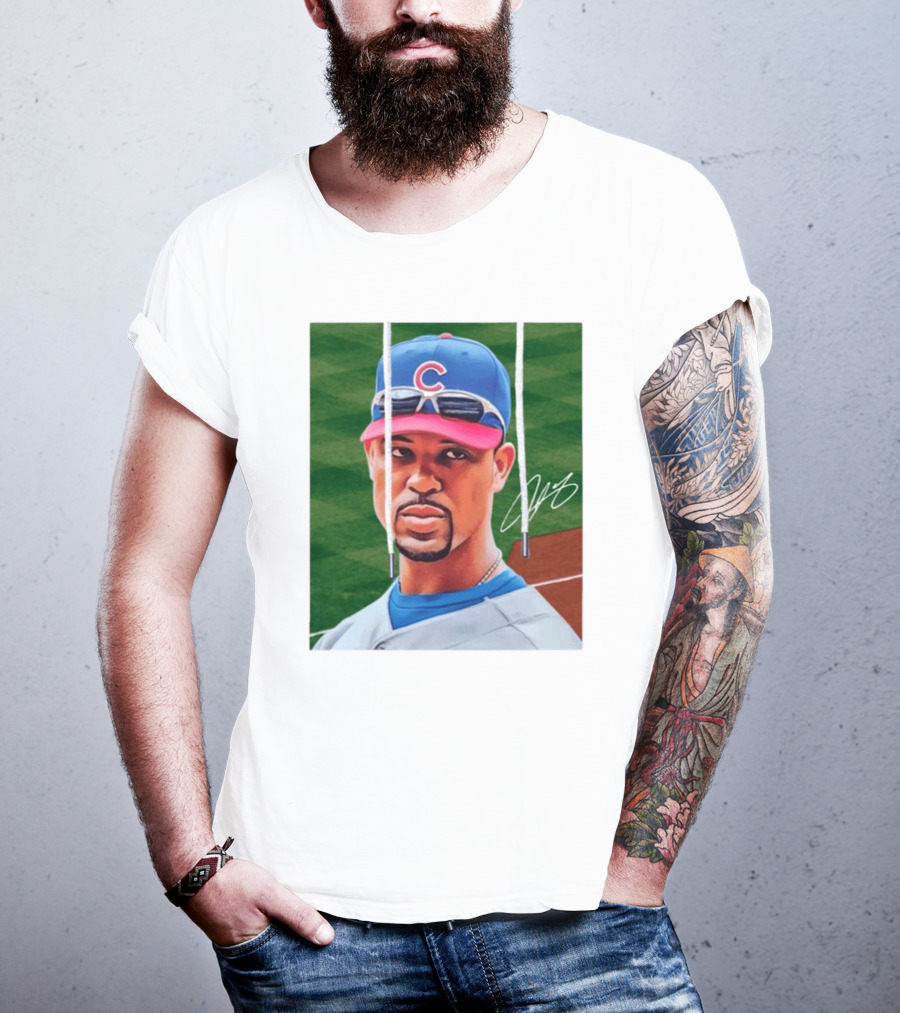 Chicago Cubs Derrek Lee Signature Portrait With Cap And Sunglasses T-Shirt
