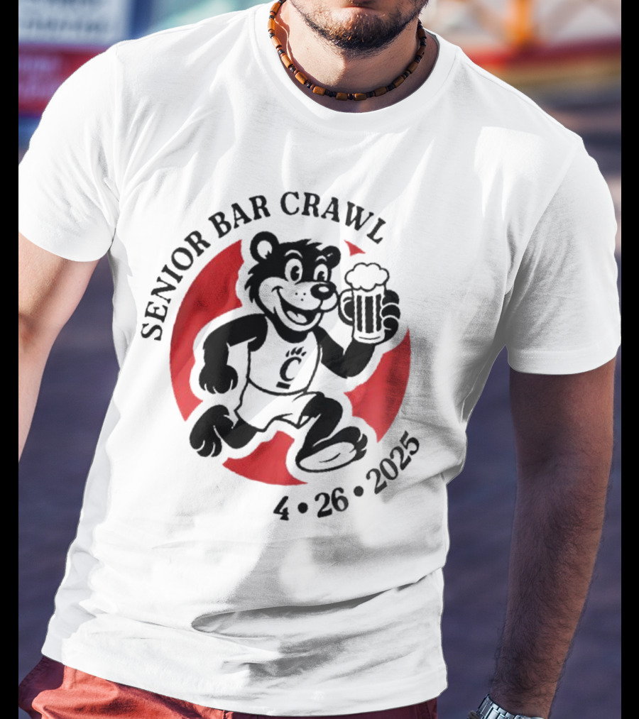 Cincinnati Senior Bar Crawl 4-26-2025 Bearcat Paw Red Circle T-Shirt