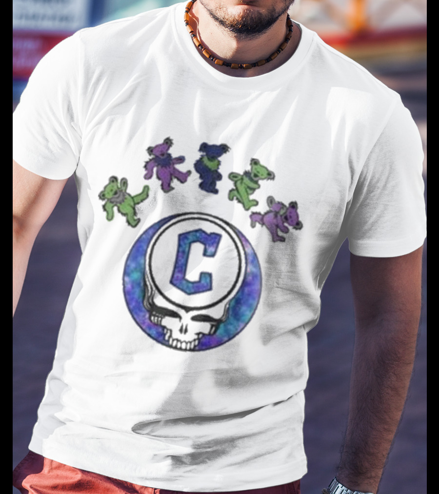 Cleveland Guardians 2025 Skull Grateful Dead Dancing Bears Night Baseball T-Shirt