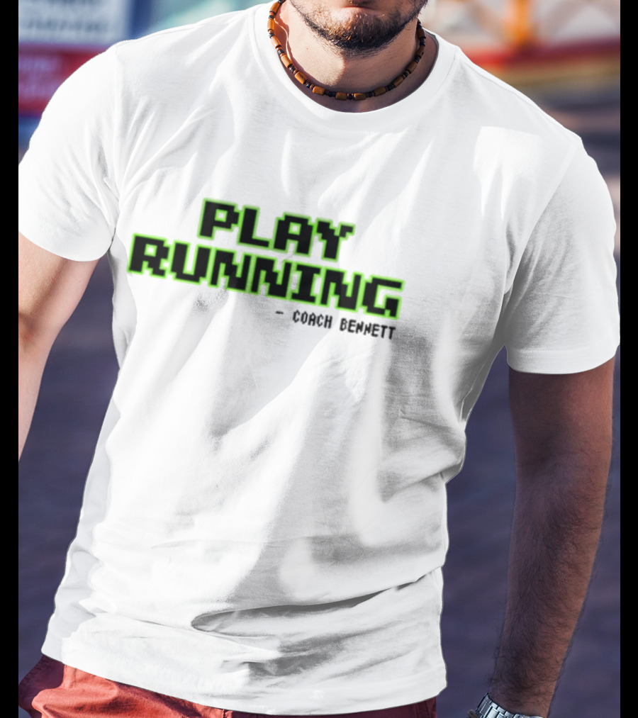 Coach Bennett Play Running Retro Pixelated Green Text T-Shirt