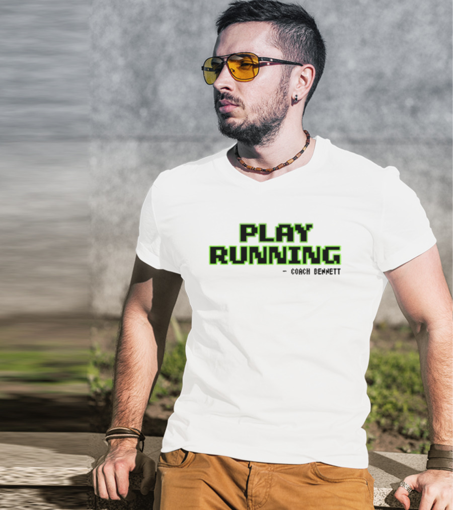 Coach Bennett Play Running Retro Pixelated Green Text T-Shirt