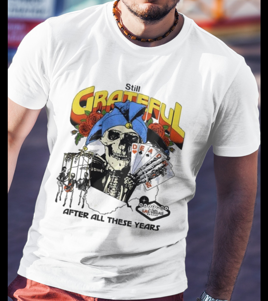Dead And Company Grateful Skeleton With Blue Hat And Roses T-Shirt