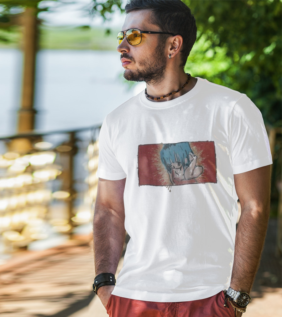 Kuru Blue-Haired Apparition Red Background Deadair T-Shirt