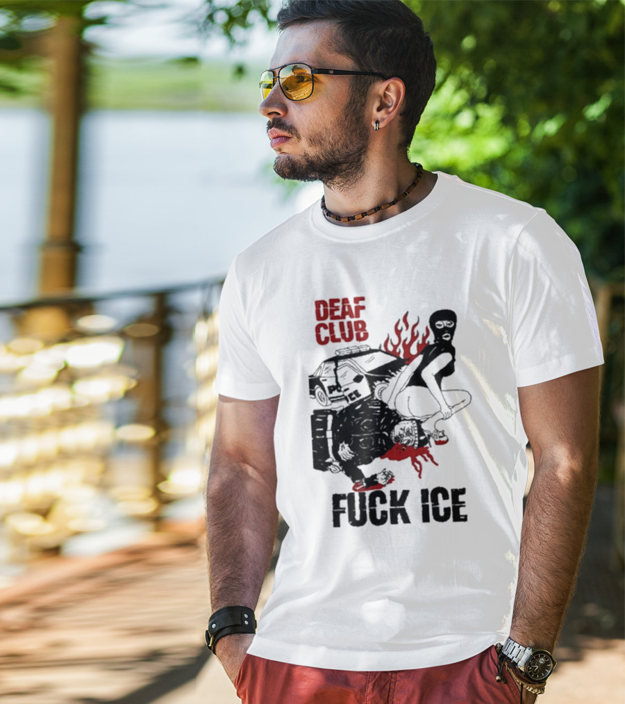 DEAF CLUB FUCK ICE Burning Antlers And Devil Imagery T-Shirt