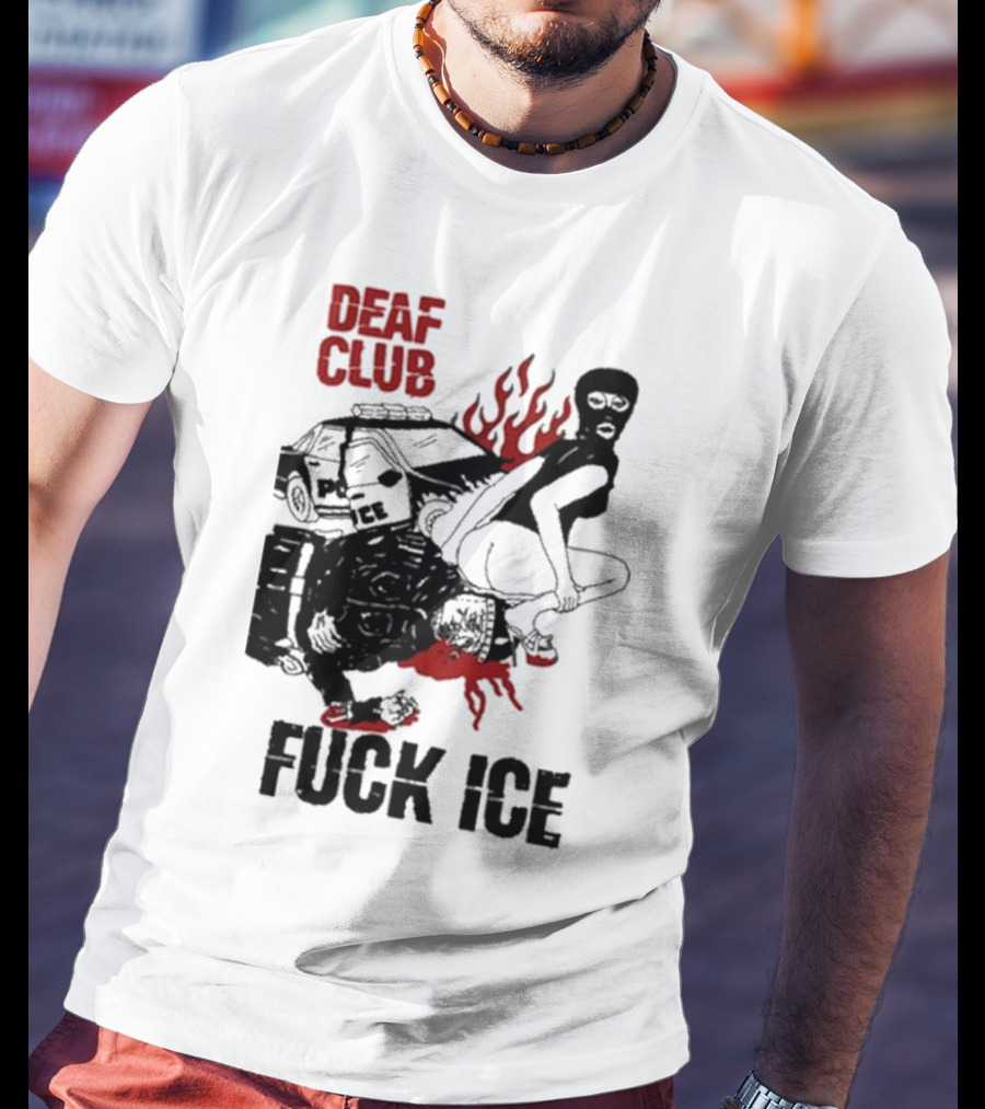 DEAF CLUB FUCK ICE Burning Antlers And Devil Imagery T-Shirt