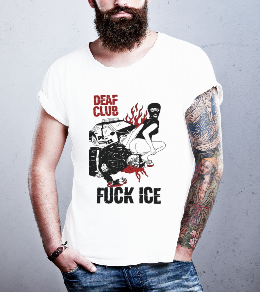 DEAF CLUB FUCK ICE Burning Antlers And Devil Imagery T-Shirt