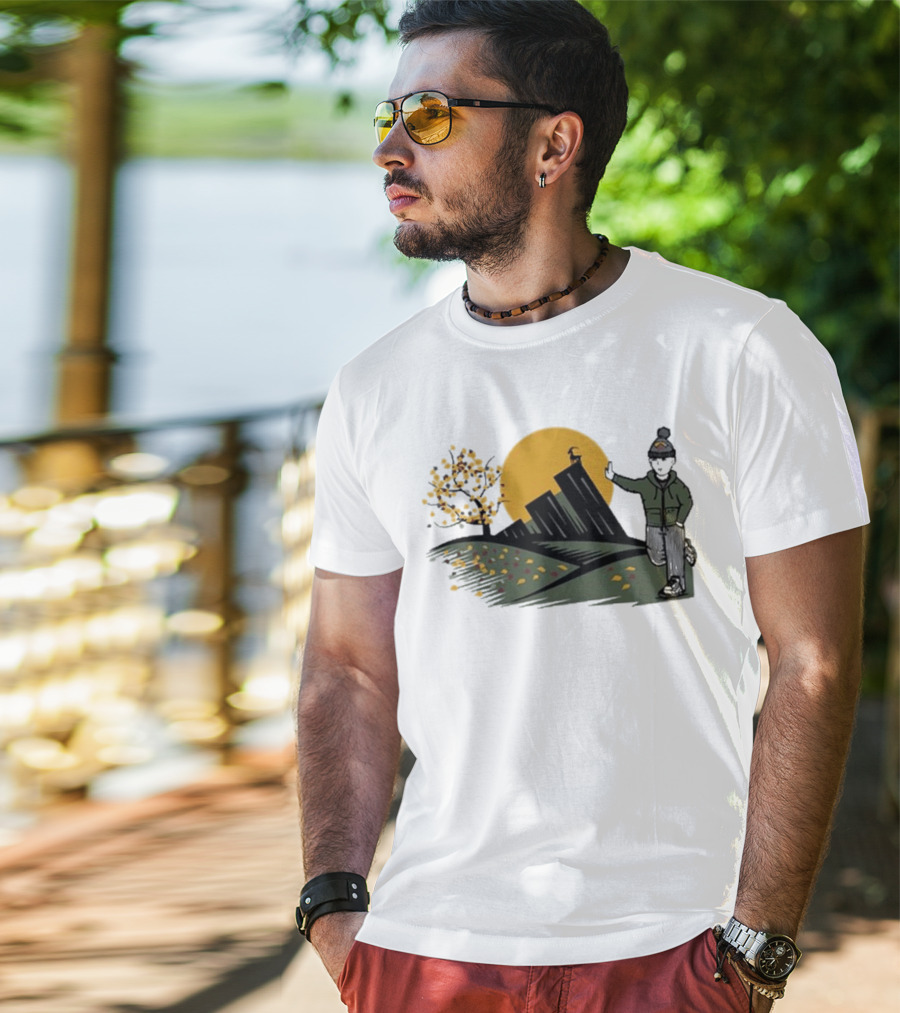 Daft Laddie Autumn Outdoors Skyline With Person Walking T-Shirt