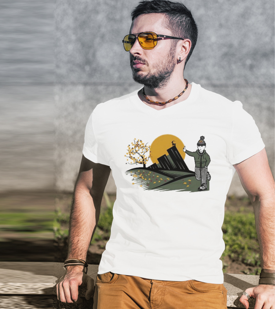 Daft Laddie Autumn Outdoors Skyline With Person Walking T-Shirt